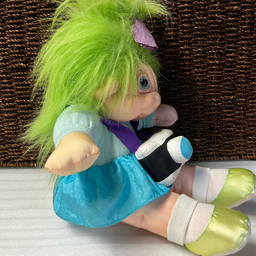 Vintage Norfin ParaCutes Troll Doll with Green Hair Tourist with Camera Plush